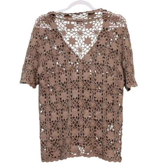 Vintage Open Knit Cardigan Large Ramie Cotton Crochet Floral Boho Cottagecore - Picture 9 of 12